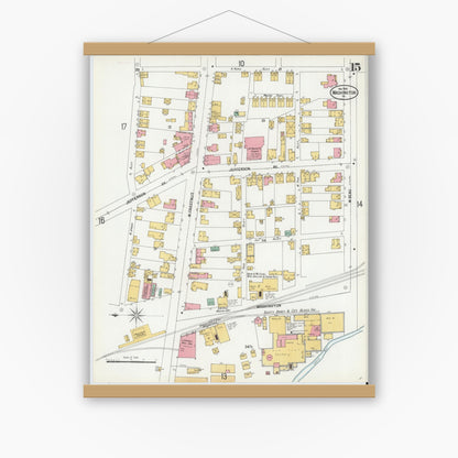 Old map wall art mockup — magnetic wood frame on white wall — Sanborn Fire Insurance Map from Washington, Washington County, Pennsylvania (1900), Sheet #0015