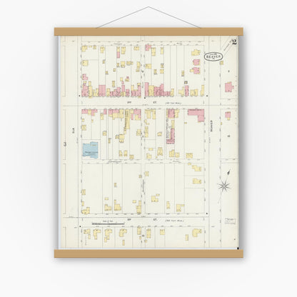 Old map wall art mockup — magnetic wood frame on white wall — Sanborn Fire Insurance Map from Beaver, Beaver County, Pennsylvania (1896), Sheet #0002