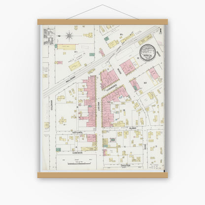 Old map wall art mockup — magnetic wood frame on white wall — Sanborn Fire Insurance Map from Marlin, Falls County, Texas (1889) - Complete Map Set