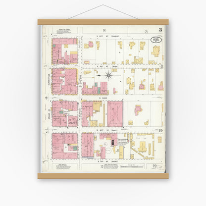 Old map wall art mockup — magnetic wood frame on white wall — Sanborn Fire Insurance Map from Paris, Lamar County, Texas (1908), Sheet #0003