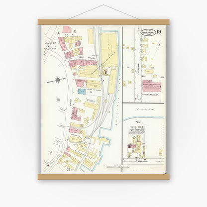 Old map wall art mockup — magnetic wood frame on white wall — Sanborn Fire Insurance Map from Newburyport, Essex County, Massachusetts (1914), Sheet #0019