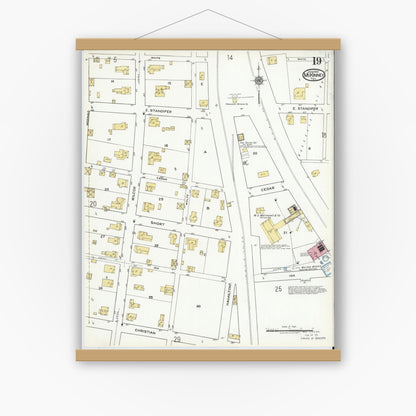 Old map wall art mockup — magnetic wood frame on white wall — Sanborn Fire Insurance Map from McKinney, Collin County, Texas (1920), Sheet #0019