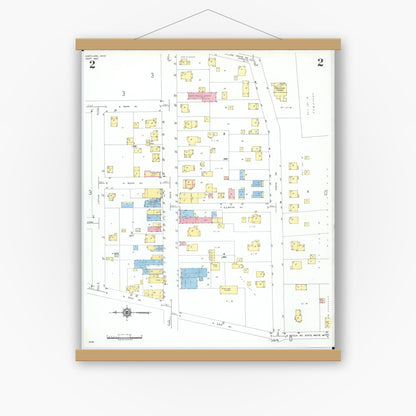 Old map wall art mockup — magnetic wood frame on white wall — Sanborn Fire Insurance Map from Cortland, Trumbull County, Ohio (1950), Sheet #0002