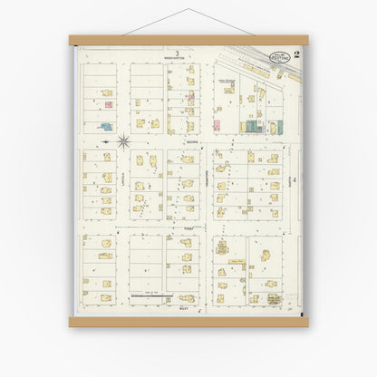 Old map wall art mockup — magnetic wood frame on white wall — Sanborn Fire Insurance Map from Peotone, Will County, Illinois (1907), Sheet #0002