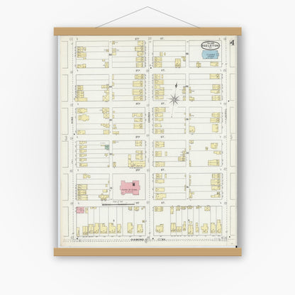 Old map wall art mockup — magnetic wood frame on white wall — Sanborn Fire Insurance Map from Hazleton, Luzerne County, Pennsylvania (1895), Sheet #0004