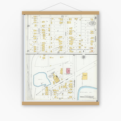 Old map wall art mockup — magnetic wood frame on white wall — Sanborn Fire Insurance Map from Lima, Allen County, Ohio (1905), Sheet #0003