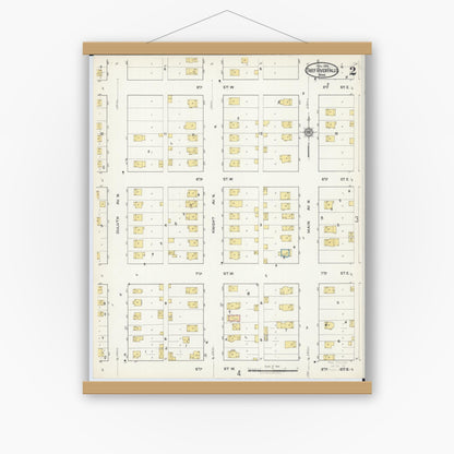 Old map wall art mockup — magnetic wood frame on white wall — Sanborn Fire Insurance Map from Thief River Falls, Pennington County, Minnesota (1916), Sheet #0002