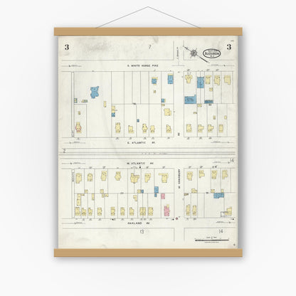 Old map wall art mockup — magnetic wood frame on white wall — Sanborn Fire Insurance Map from Audubon, Camden County, New Jersey (1924), Sheet #0003