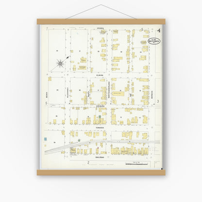Old map wall art mockup — magnetic wood frame on white wall — Sanborn Fire Insurance Map from White Haven, Luzerne County, Pennsylvania (1908), Sheet #0004