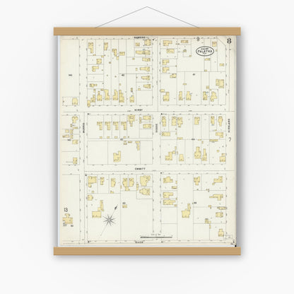 Old map wall art mockup — magnetic wood frame on white wall — Sanborn Fire Insurance Map from Palatka, Putnam County, Florida (1897), Sheet #0008
