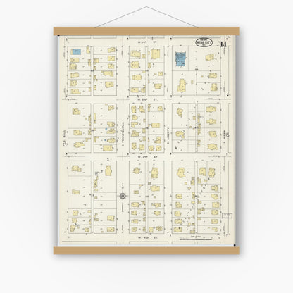 Old map wall art mockup — magnetic wood frame on white wall — Sanborn Fire Insurance Map from Webb City, Jasper County, Missouri (1915), Sheet #0014