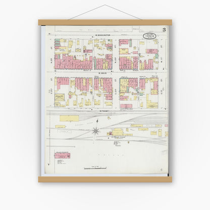 Old map wall art mockup — magnetic wood frame on white wall — Sanborn Fire Insurance Map from Ionia, Ionia County, Michigan (1895), Sheet #0003
