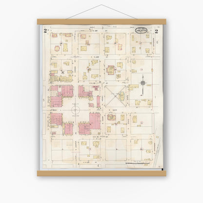Old map wall art mockup — magnetic wood frame on white wall — Sanborn Fire Insurance Map from Lancaster, Dallas County, Texas (1939), Sheet #0002