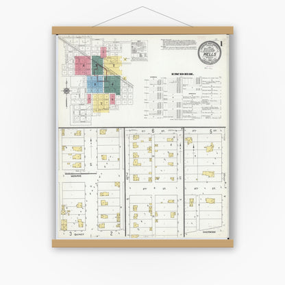 Old map wall art mockup — magnetic wood frame on white wall — Sanborn Fire Insurance Map from Wells, Faribault County, Minnesota (1909), Sheet #0001