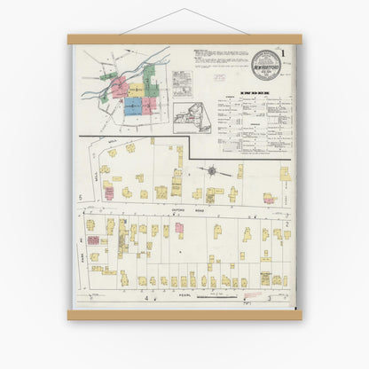 Old map wall art mockup — magnetic wood frame on white wall — Sanborn Fire Insurance Map from New Hartford, Oneida County, New York (1915) - Complete Map Set