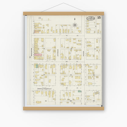 Old map wall art mockup — magnetic wood frame on white wall — Sanborn Fire Insurance Map from Ludington, Mason County, Michigan (1895), Sheet #0015