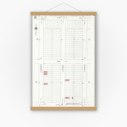 Old map wall art mockup — magnetic wood frame on white wall — Sanborn Fire Insurance Map from Chicago, Cook County, Illinois (1920), Sheet #0011