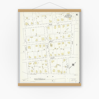 Old map wall art mockup — magnetic wood frame on white wall — Sanborn Fire Insurance Map from Somerville, Burleson County, Texas (1910), Sheet #0006