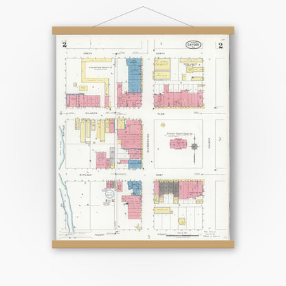 Old map wall art mockup — magnetic wood frame on white wall — Sanborn Fire Insurance Map from Snyder, Scurry County, Texas (1927), Sheet #0002