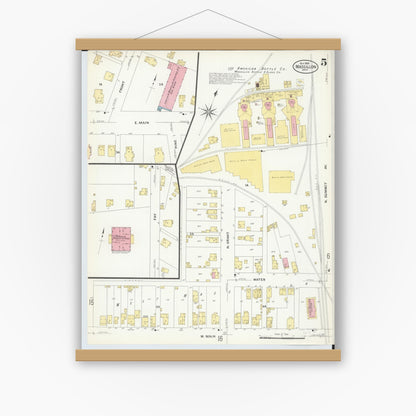 Old map wall art mockup — magnetic wood frame on white wall — Sanborn Fire Insurance Map from Massillon, Stark County, Ohio (1908), Sheet #0005