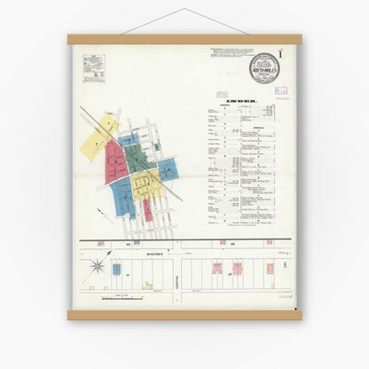 Old map wall art mockup — magnetic wood frame on white wall — Sanborn Fire Insurance Map from North Wales, Montgomery County, Pennsylvania (1909) - Complete Map Set