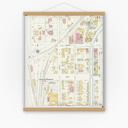 Old map wall art mockup — magnetic wood frame on white wall — Sanborn Fire Insurance Map from Sidney, Shelby County, Ohio (1898), Sheet #0011