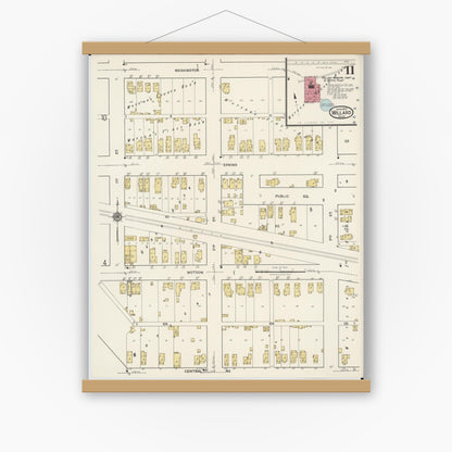 Old map wall art mockup — magnetic wood frame on white wall — Sanborn Fire Insurance Map from Willard, Huron County, Ohio (1922), Sheet #0011