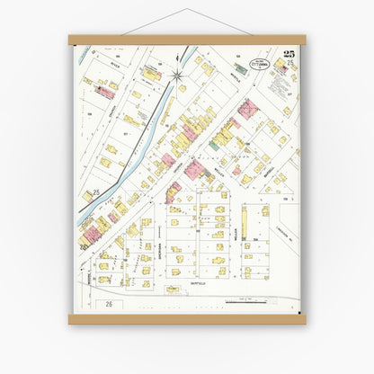 Old map wall art mockup — magnetic wood frame on white wall — Sanborn Fire Insurance Map from Ottumwa, Wapello County, Iowa (1902), Sheet #0025