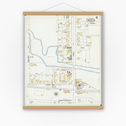 Old map wall art mockup — magnetic wood frame on white wall — Sanborn Fire Insurance Map from Bluffton, Allen County, Ohio (1901), Sheet #0004
