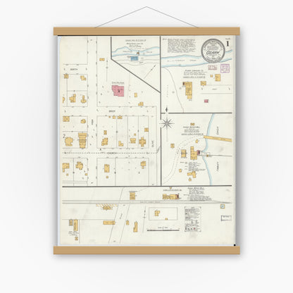 Old map wall art mockup — magnetic wood frame on white wall — Sanborn Fire Insurance Map from Ozark, Christian County, Missouri (1906) - Complete Map Set