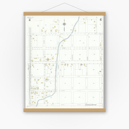Old map wall art mockup — magnetic wood frame on white wall — Sanborn Fire Insurance Map from Bastrop, Bastrop County, Texas (1934), Sheet #0004