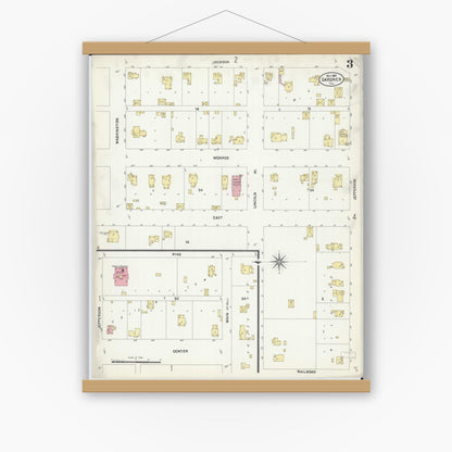 Old map wall art mockup — magnetic wood frame on white wall — Sanborn Fire Insurance Map from Gardner, Grundy County, Illinois (1907), Sheet #0003