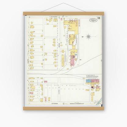 Old map wall art mockup — magnetic wood frame on white wall — Sanborn Fire Insurance Map from Findlay, Hancock County, Ohio (1901), Sheet #0011