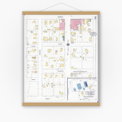 Old map wall art mockup — magnetic wood frame on white wall — Sanborn Fire Insurance Map from La Plata, Macon County, Missouri (1909), Sheet #0003