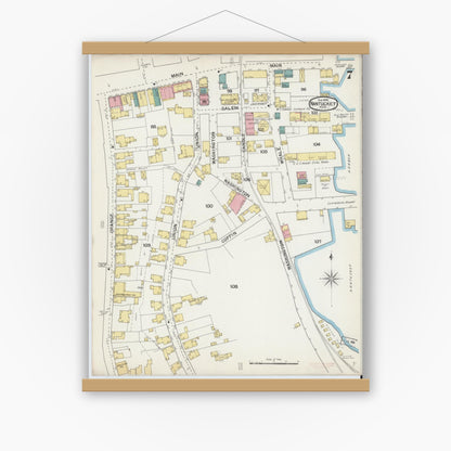 Old map wall art mockup — magnetic wood frame on white wall — Sanborn Fire Insurance Map from Nantucket, Nantucket County, Massachusetts (1892), Sheet #0007