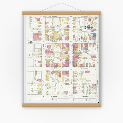 Old map wall art mockup — magnetic wood frame on white wall — Sanborn Fire Insurance Map from Germantown, Montgomery County, Ohio (1921), Sheet #0003