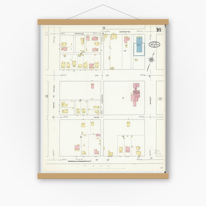 Old map wall art mockup — magnetic wood frame on white wall — Sanborn Fire Insurance Map from Beaver, Beaver County, Pennsylvania (1912), Sheet #0016