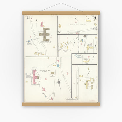 Old map wall art mockup — magnetic wood frame on white wall — Sanborn Fire Insurance Map from Weston, Middlesex County, Massachusetts (1941), Sheet #0005