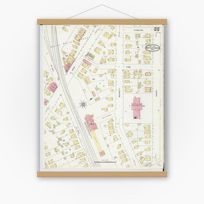 Old map wall art mockup — magnetic wood frame on white wall — Sanborn Fire Insurance Map from Battle Creek, Calhoun County, Michigan (1907), Sheet #0022