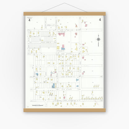 Old map wall art mockup — magnetic wood frame on white wall — Sanborn Fire Insurance Map from Pompano, Broward County, Florida (1939), Sheet #0004
