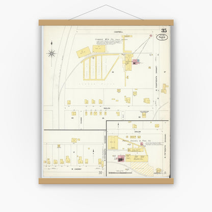 Old map wall art mockup — magnetic wood frame on white wall — Sanborn Fire Insurance Map from Paris, Lamar County, Texas (1908), Sheet #0035