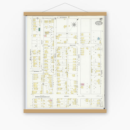 Old map wall art mockup — magnetic wood frame on white wall — Sanborn Fire Insurance Map from Ironton, Lawrence County, Ohio (1909), Sheet #0017