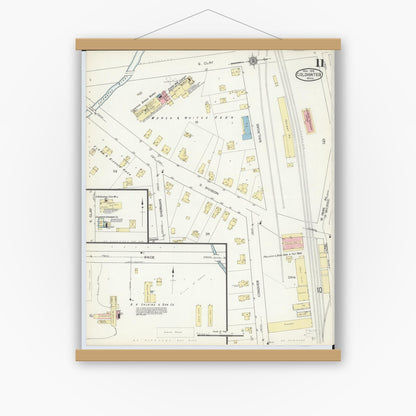 Old map wall art mockup — magnetic wood frame on white wall — Sanborn Fire Insurance Map from Coldwater, Branch County, Michigan (1914), Sheet #0011