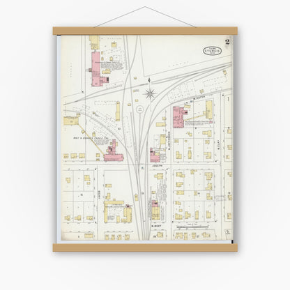 Old map wall art mockup — magnetic wood frame on white wall — Sanborn Fire Insurance Map from Sturgis, Saint Joseph County, Michigan (1895), Sheet #0002