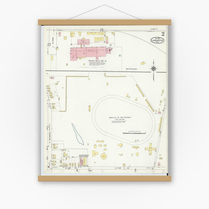 Old map wall art mockup — magnetic wood frame on white wall — Sanborn Fire Insurance Map from Lancaster, Fairfield County, Ohio (1910), Sheet #0002