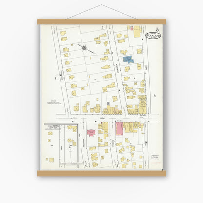 Old map wall art mockup — magnetic wood frame on white wall — Sanborn Fire Insurance Map from Rockland, Plymouth County, Massachusetts (1917), Sheet #0005