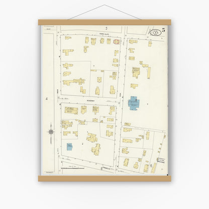 Old map wall art mockup — magnetic wood frame on white wall — Sanborn Fire Insurance Map from Lee, Berkshire County, Massachusetts (1911), Sheet #0005