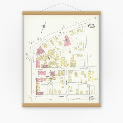 Old map wall art mockup — magnetic wood frame on white wall — Sanborn Fire Insurance Map from Andover, Essex County, Massachusetts (1911), Sheet #0007