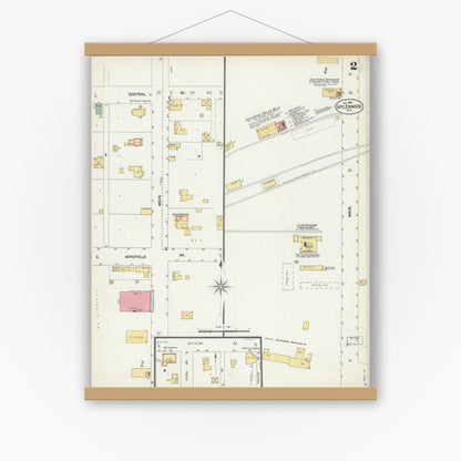 Old map wall art mockup — magnetic wood frame on white wall — Sanborn Fire Insurance Map from Greenwood, Clark County, Wisconsin (1902), Sheet #0002