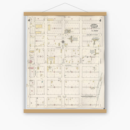 Old map wall art mockup — magnetic wood frame on white wall — Sanborn Fire Insurance Map from Tahoka, Lynn County, Texas (1941), Sheet #0004